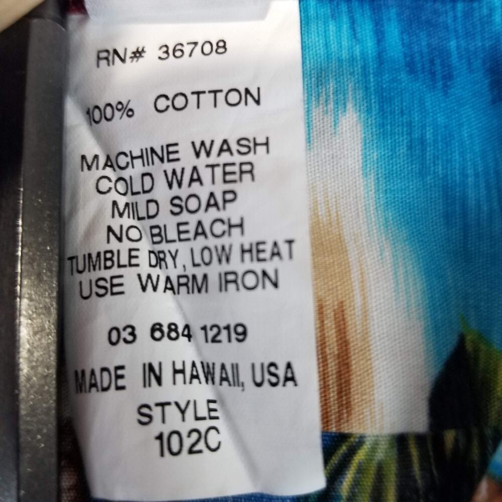 RJC Hawaiian Aloha Shirt Mens Medium Blue Island Map Floral Cotton Made USA - Picture 7 of 11